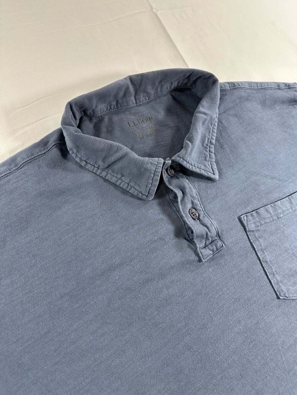 L.L.Bean Men's Slightly Fitted Slub Cotton Pocket Polo Shirt Blue XL